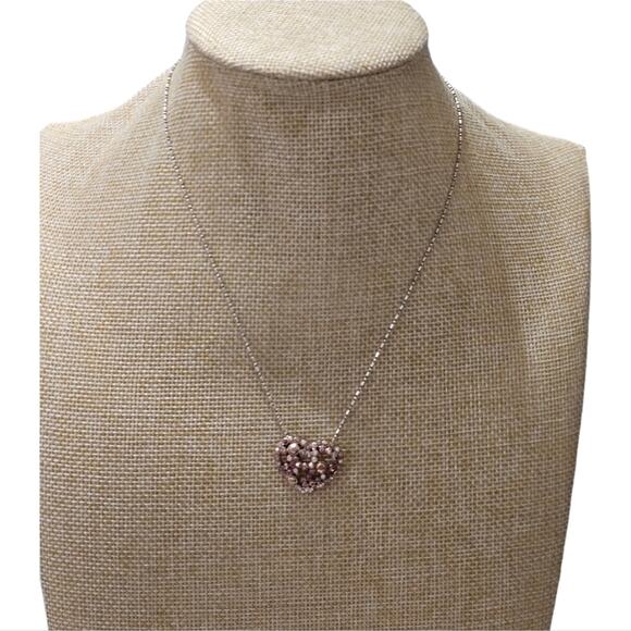 Brighton Brulee Peach and Rose Crystal Jeweled Heart Pendant Necklace - Picture 3 of 5